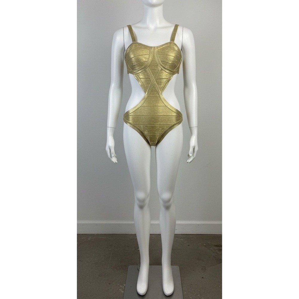NWT Women's Gold Side Cut Out Swimsuit Luxe Lane Size Small‎
